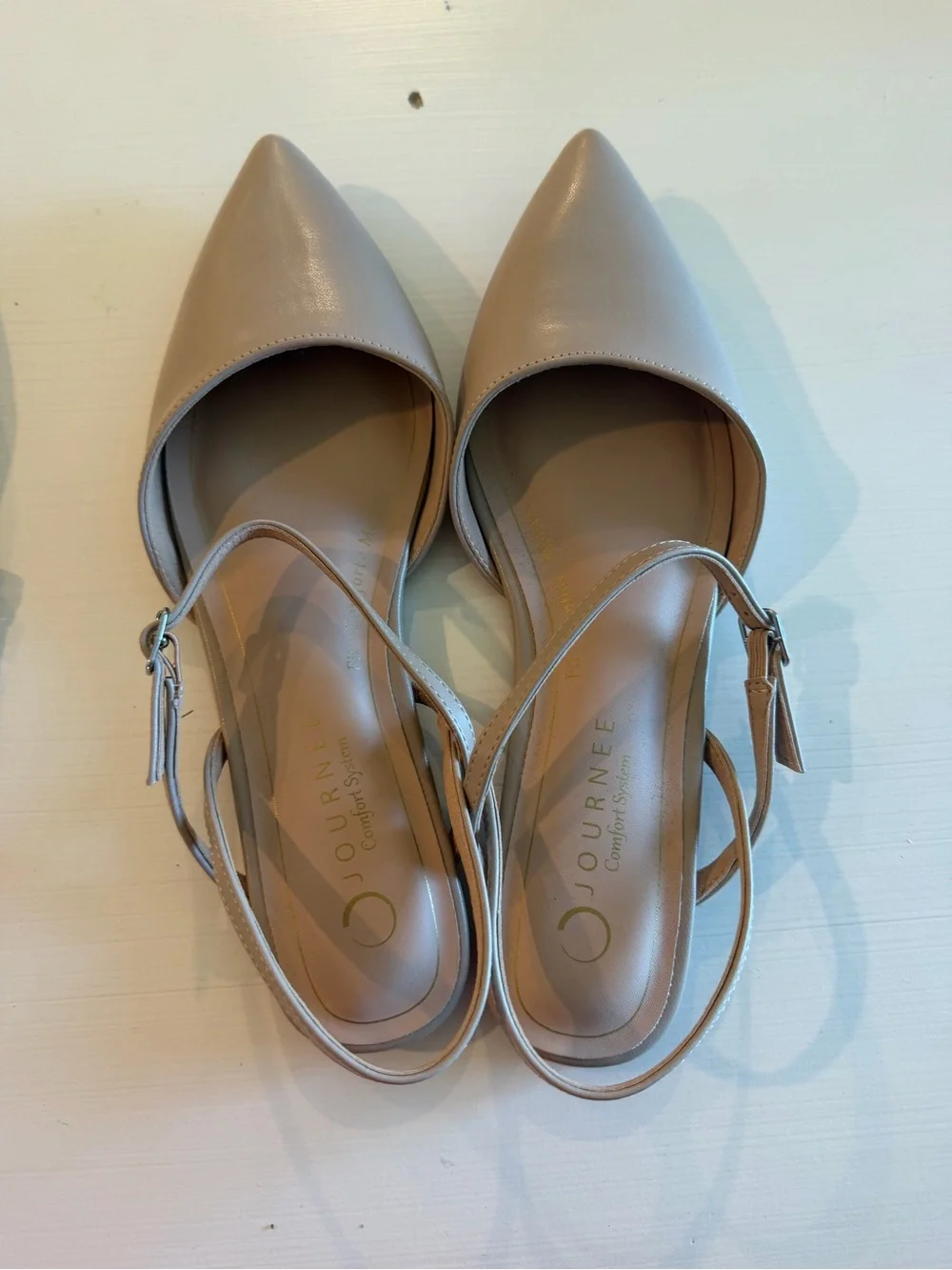 Journee Collection Taupe Pointed Toe Ankle-Strap Flats